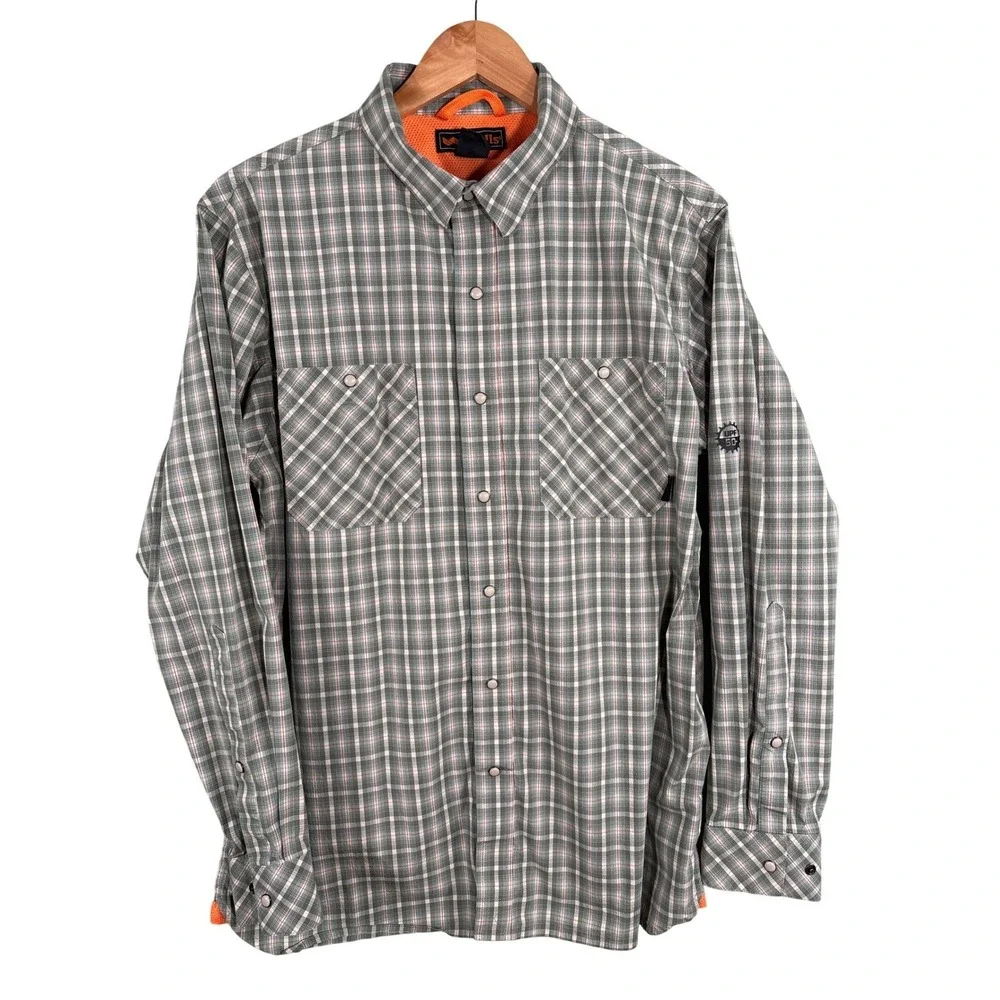 Walls Men's Size Large UPF 50+ Outdoor Plaid Pearl Snap Long Sleeve Casual Shirt